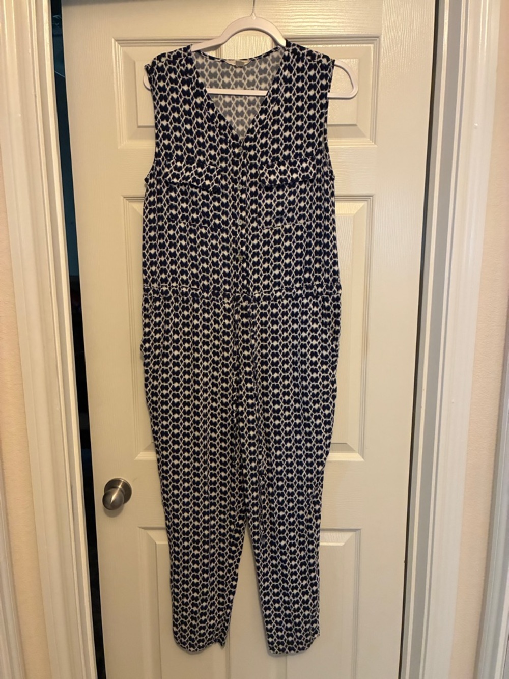 Lucky Brand Navy and White Sleeveless Printed Jumpsuit